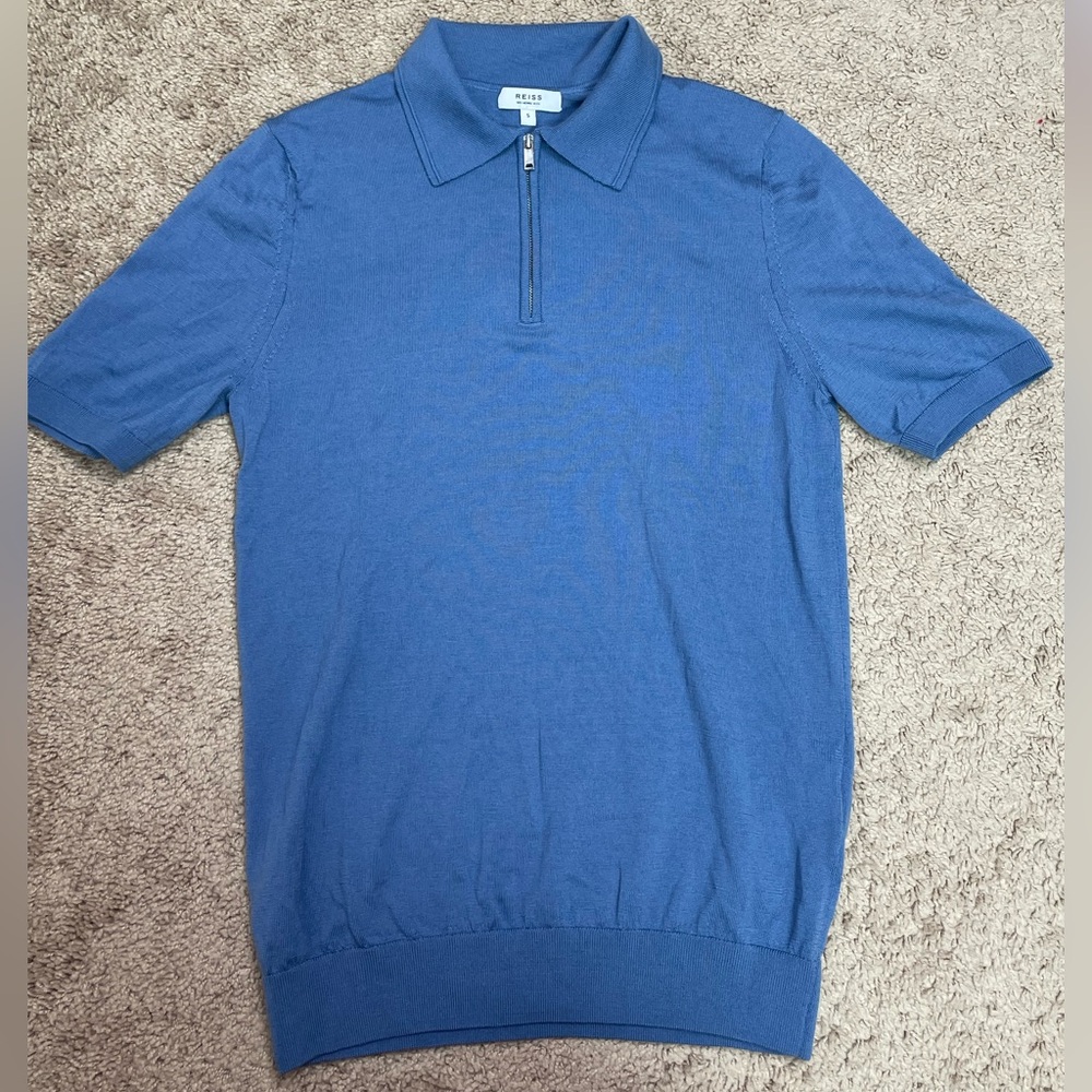 Reiss Maxwell Merino Wool Textured Polo Zip Shirt Size Small